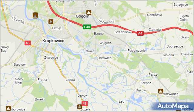 mapa Obrowiec gmina Gogolin, Obrowiec gmina Gogolin na mapie Targeo