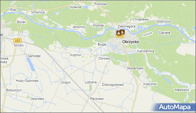 mapa Obrowo gmina Obrzycko, Obrowo gmina Obrzycko na mapie Targeo