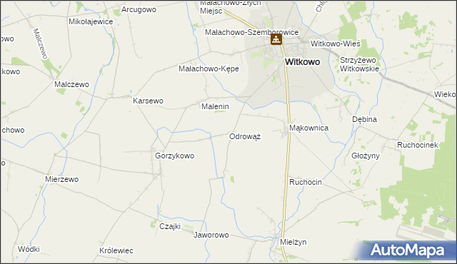 mapa Odrowąż gmina Witkowo, Odrowąż gmina Witkowo na mapie Targeo