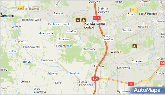 mapa Okołowice gmina Pabianice, Okołowice gmina Pabianice na mapie Targeo