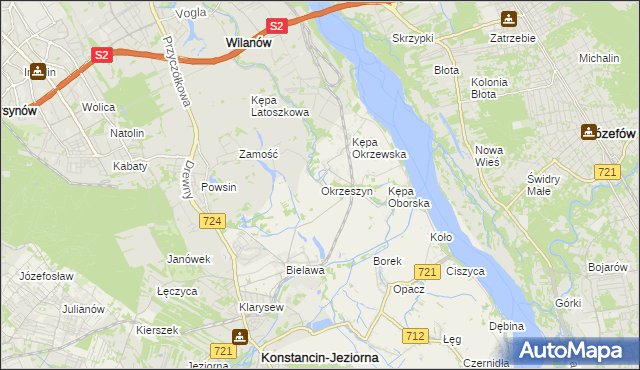 mapa Okrzeszyn gmina Konstancin-Jeziorna, Okrzeszyn gmina Konstancin-Jeziorna na mapie Targeo