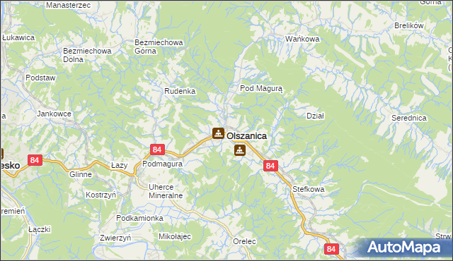 mapa Olszanica powiat leski, Olszanica powiat leski na mapie Targeo