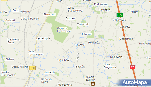 mapa Olszew gmina Goszczyn, Olszew gmina Goszczyn na mapie Targeo