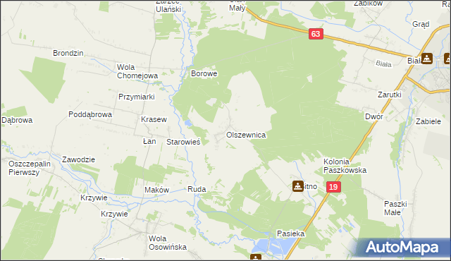 mapa Olszewnica gmina Borki, Olszewnica gmina Borki na mapie Targeo