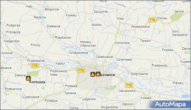 mapa Opatkowice gmina Proszowice, Opatkowice gmina Proszowice na mapie Targeo