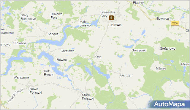 mapa Orle gmina Liniewo, Orle gmina Liniewo na mapie Targeo