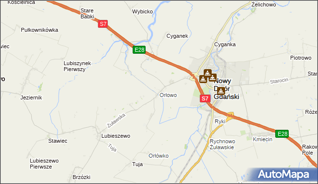 mapa Orłowo gmina Nowy Dwór Gdański, Orłowo gmina Nowy Dwór Gdański na mapie Targeo