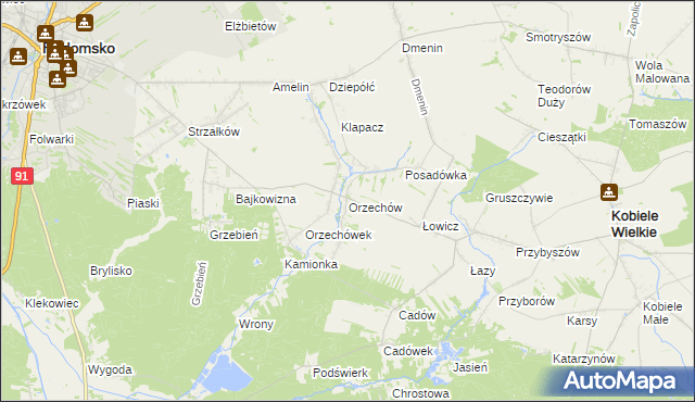 mapa Orzechów gmina Kobiele Wielkie, Orzechów gmina Kobiele Wielkie na mapie Targeo