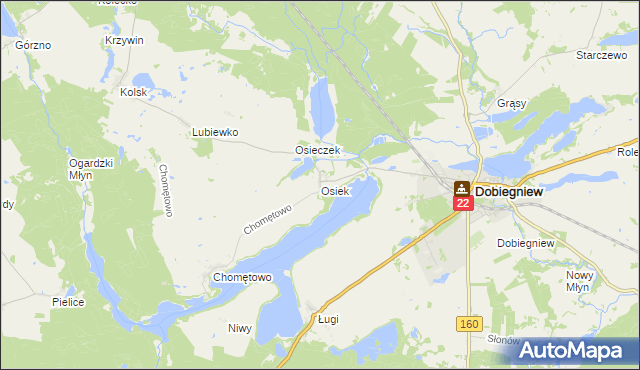 mapa Osiek gmina Dobiegniew, Osiek gmina Dobiegniew na mapie Targeo