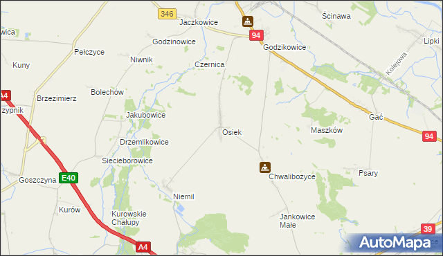 mapa Osiek gmina Oława, Osiek gmina Oława na mapie Targeo