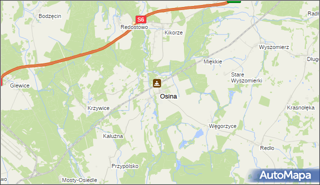 mapa Osina powiat goleniowski, Osina powiat goleniowski na mapie Targeo