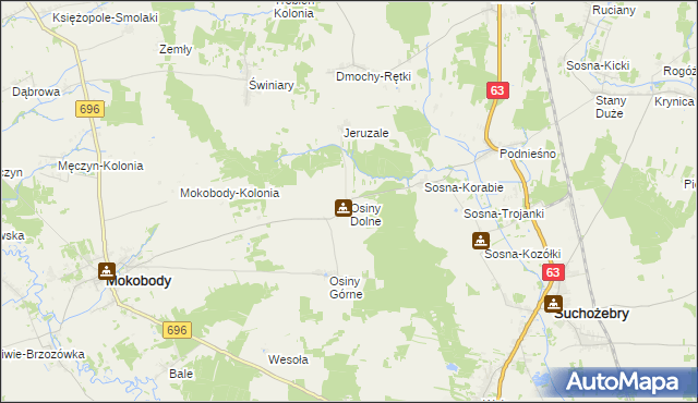 mapa Osiny Dolne, Osiny Dolne na mapie Targeo