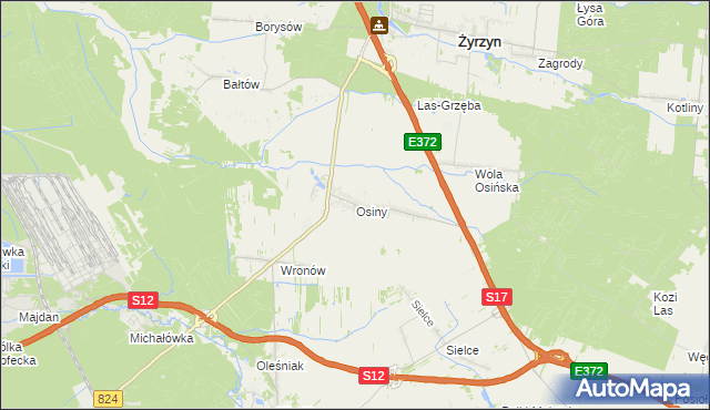 mapa Osiny gmina Żyrzyn, Osiny gmina Żyrzyn na mapie Targeo