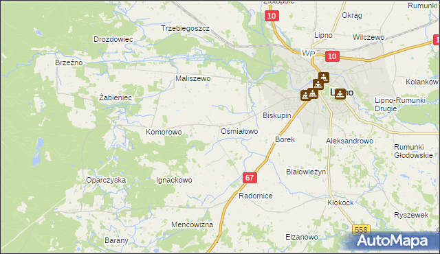 mapa Ośmiałowo gmina Lipno, Ośmiałowo gmina Lipno na mapie Targeo