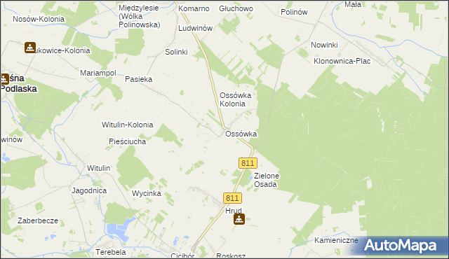 mapa Ossówka gmina Leśna Podlaska, Ossówka gmina Leśna Podlaska na mapie Targeo