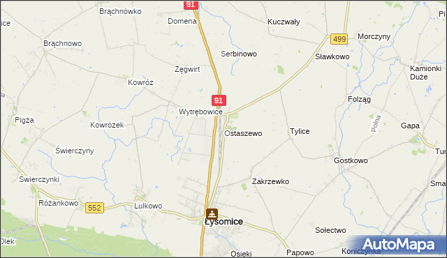 mapa Ostaszewo gmina Łysomice, Ostaszewo gmina Łysomice na mapie Targeo