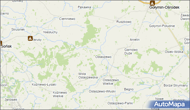 mapa Ostaszewo gmina Sońsk, Ostaszewo gmina Sońsk na mapie Targeo