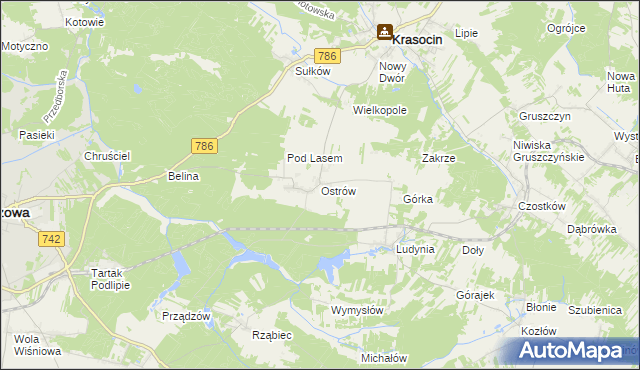 mapa Ostrów gmina Krasocin, Ostrów gmina Krasocin na mapie Targeo
