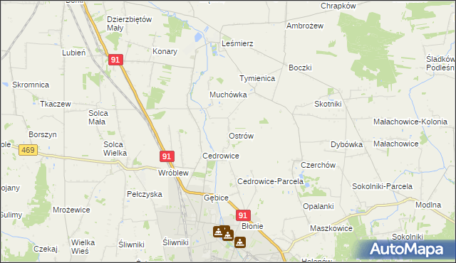 mapa Ostrów gmina Ozorków, Ostrów gmina Ozorków na mapie Targeo