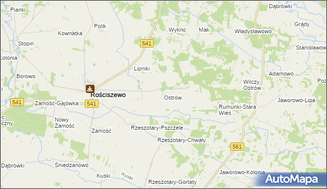 mapa Ostrów gmina Rościszewo, Ostrów gmina Rościszewo na mapie Targeo