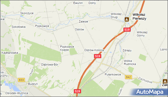 mapa Ostrów-Kolonia gmina Wilkołaz, Ostrów-Kolonia gmina Wilkołaz na mapie Targeo