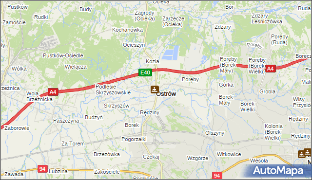 mapa Ostrów powiat ropczycko-sędziszowski, Ostrów powiat ropczycko-sędziszowski na mapie Targeo
