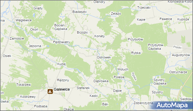 mapa Ostrówek gmina Galewice, Ostrówek gmina Galewice na mapie Targeo