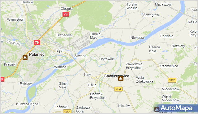 mapa Ostrówek gmina Gawłuszowice, Ostrówek gmina Gawłuszowice na mapie Targeo