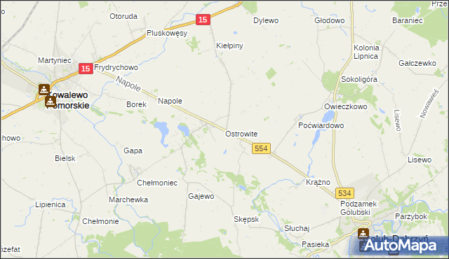 mapa Ostrowite gmina Golub-Dobrzyń, Ostrowite gmina Golub-Dobrzyń na mapie Targeo