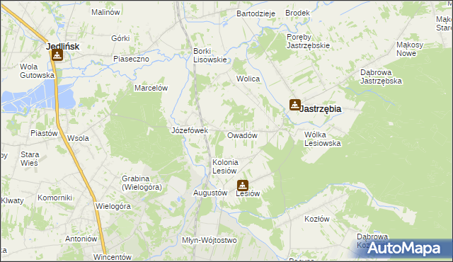 mapa Owadów gmina Jastrzębia, Owadów gmina Jastrzębia na mapie Targeo