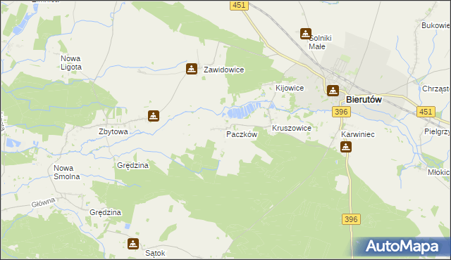 mapa Paczków gmina Bierutów, Paczków gmina Bierutów na mapie Targeo