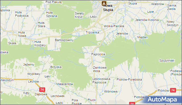 mapa Paprocice, Paprocice na mapie Targeo