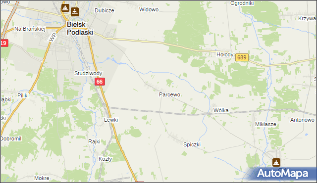 mapa Parcewo gmina Bielsk Podlaski, Parcewo gmina Bielsk Podlaski na mapie Targeo