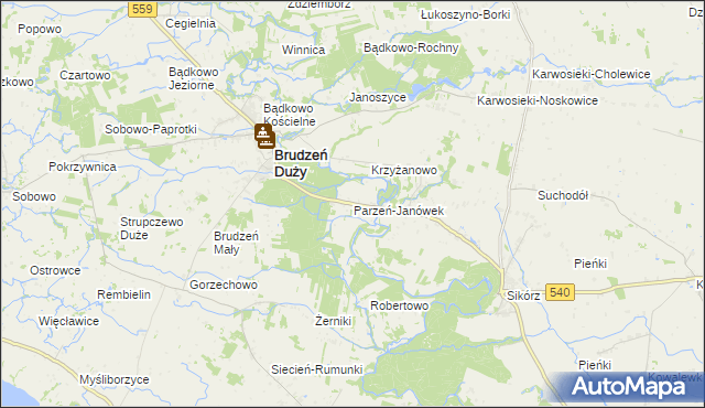 mapa Parzeń-Janówek, Parzeń-Janówek na mapie Targeo