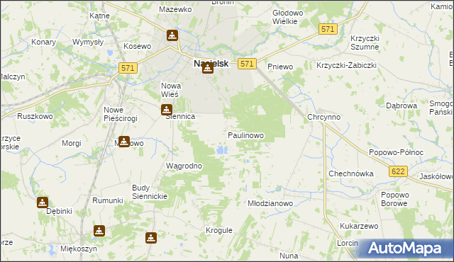 mapa Paulinowo, Paulinowo na mapie Targeo