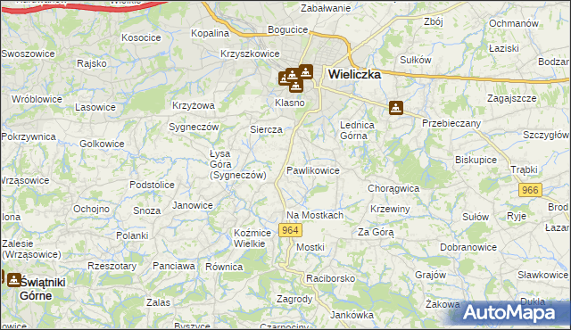 mapa Pawlikowice gmina Wieliczka, Pawlikowice gmina Wieliczka na mapie Targeo