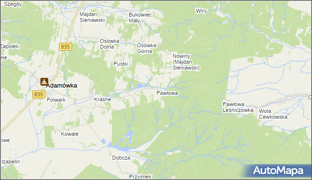 mapa Pawłowa gmina Adamówka, Pawłowa gmina Adamówka na mapie Targeo
