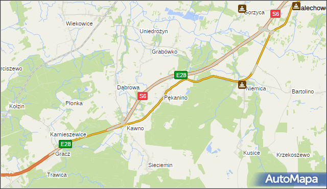 mapa Pękanino gmina Malechowo, Pękanino gmina Malechowo na mapie Targeo