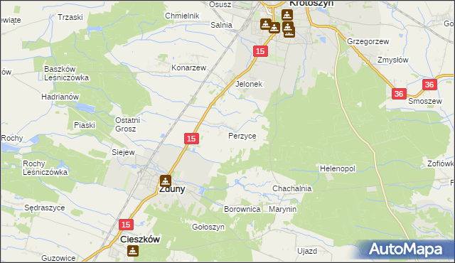 mapa Perzyce, Perzyce na mapie Targeo