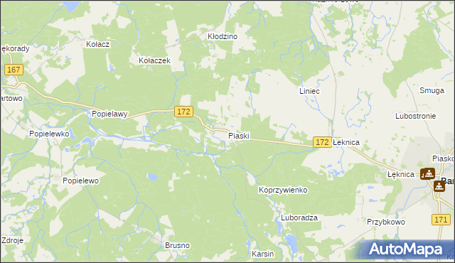 mapa Piaski gmina Barwice, Piaski gmina Barwice na mapie Targeo