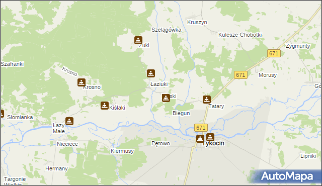 mapa Piaski gmina Tykocin, Piaski gmina Tykocin na mapie Targeo