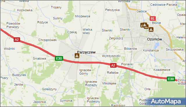 mapa Piaskowice gmina Parzęczew, Piaskowice gmina Parzęczew na mapie Targeo