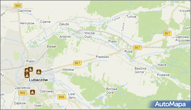 mapa Piastowo gmina Lubaczów, Piastowo gmina Lubaczów na mapie Targeo