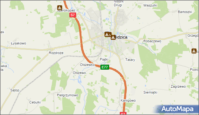 mapa Piątki gmina Nidzica, Piątki gmina Nidzica na mapie Targeo