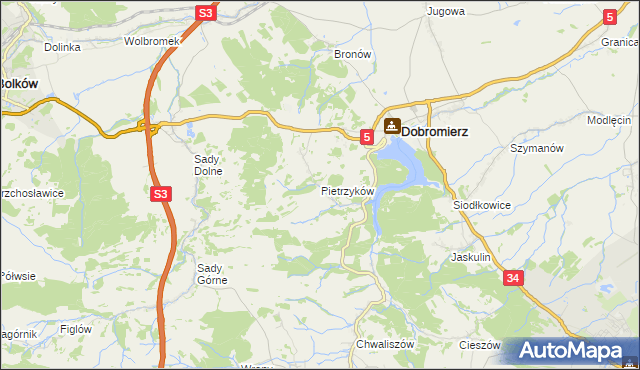 mapa Pietrzyków gmina Dobromierz, Pietrzyków gmina Dobromierz na mapie Targeo