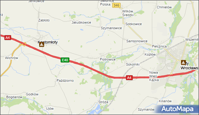 mapa Piotrowice gmina Kostomłoty, Piotrowice gmina Kostomłoty na mapie Targeo