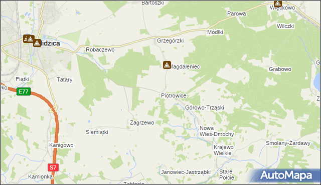 mapa Piotrowice gmina Nidzica, Piotrowice gmina Nidzica na mapie Targeo