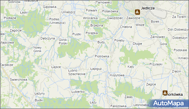 mapa Piotrówka gmina Jedlicze, Piotrówka gmina Jedlicze na mapie Targeo