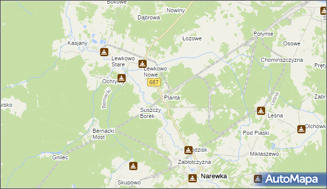 mapa Planta gmina Narewka, Planta gmina Narewka na mapie Targeo