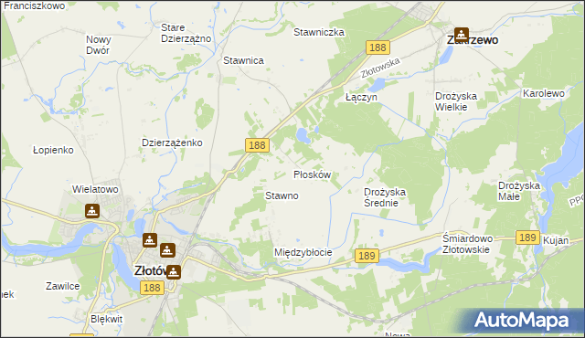 mapa Płosków gmina Złotów, Płosków gmina Złotów na mapie Targeo